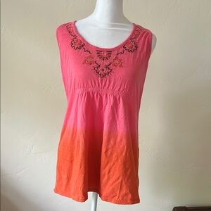 Athleta Pink and Coral Embellished Tank Top with Keyhole Back Detail. Medium